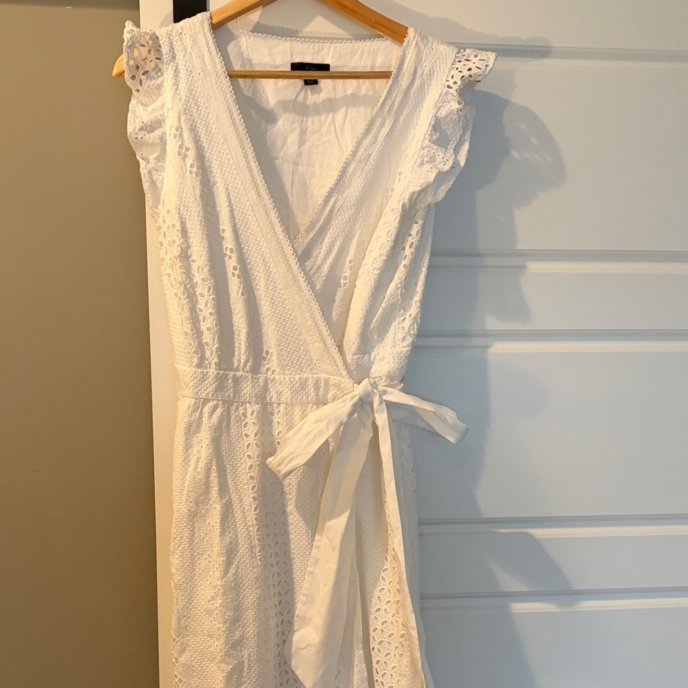 J.Crew White Eyelet Wrap Midi Dress